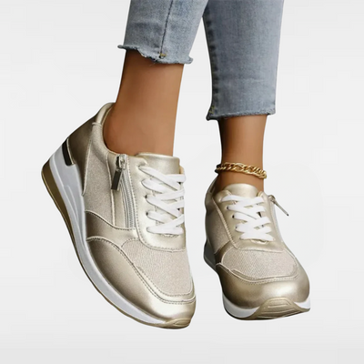 Jenny | Sparkling Silver and Gold Lace-Up Fashion Sneakers with Side Zip