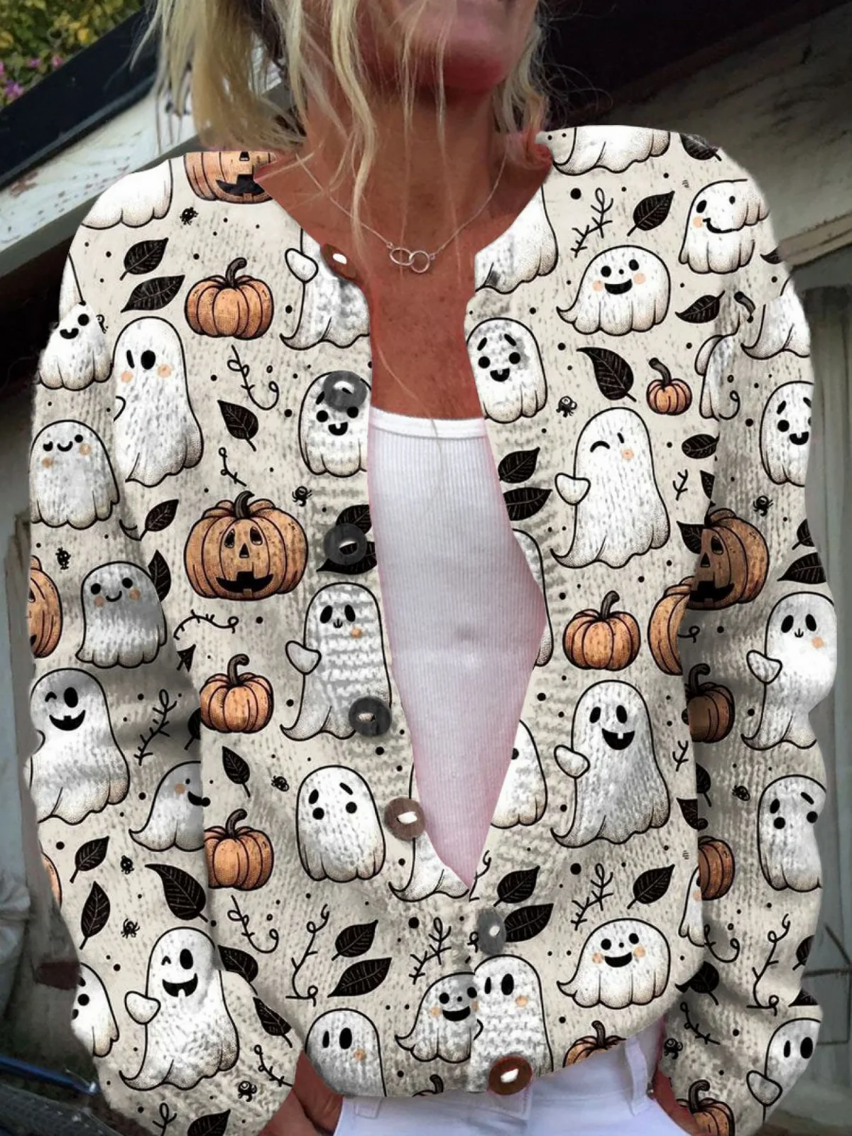 Hailey - Cozy Halloween Ghost Cardigan