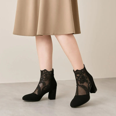 Hazel - Black Lace-Up Ankle Boots