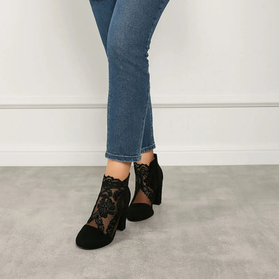 Hazel - Black Lace-Up Ankle Boots