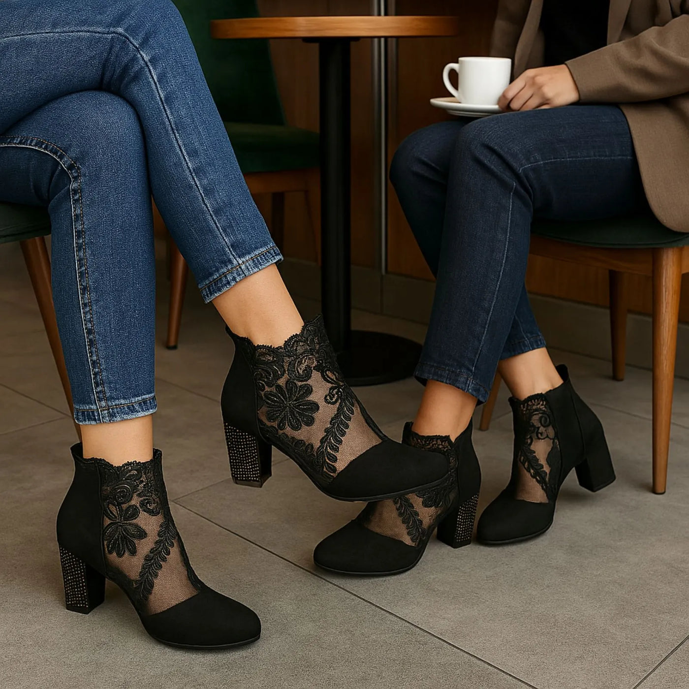 Hazel - Black Lace-Up Ankle Boots