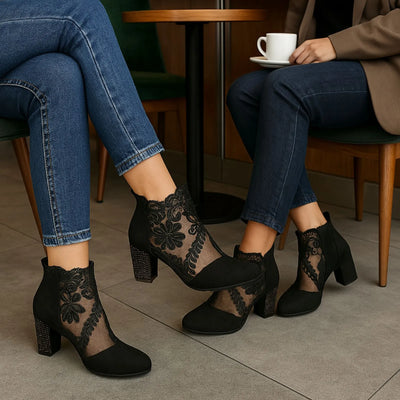 Hazel - Black Lace-Up Ankle Boots