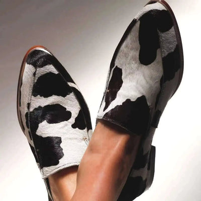 Paloma – Suede Loafers with Cow Print Design