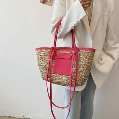 Georgia | Chic Straw Bag with Leather Details
