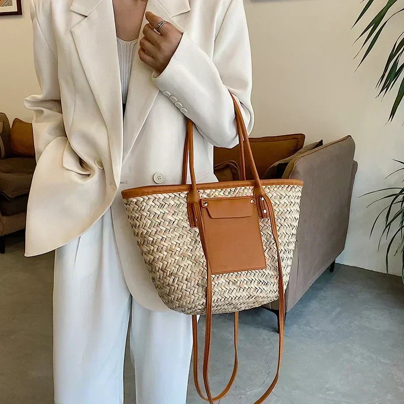 Georgia | Chic Straw Bag with Leather Details