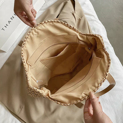 Willow | Circular Woven Handbag with Faux Leather Handles