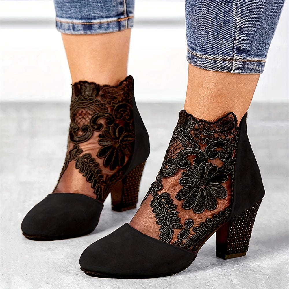 Hazel - Black Lace-Up Ankle Boots
