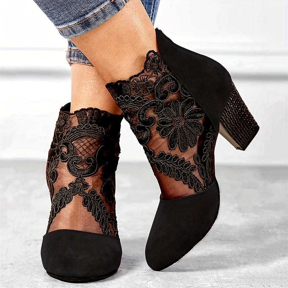 Hazel - Black Lace-Up Ankle Boots