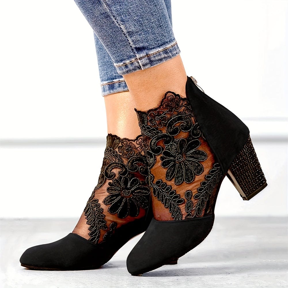 Hazel - Black Lace-Up Ankle Boots