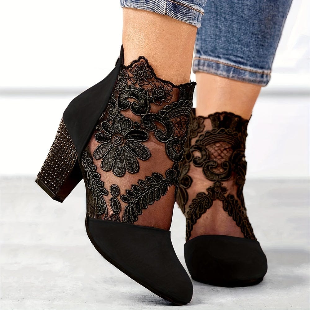 Hazel - Black Lace-Up Ankle Boots